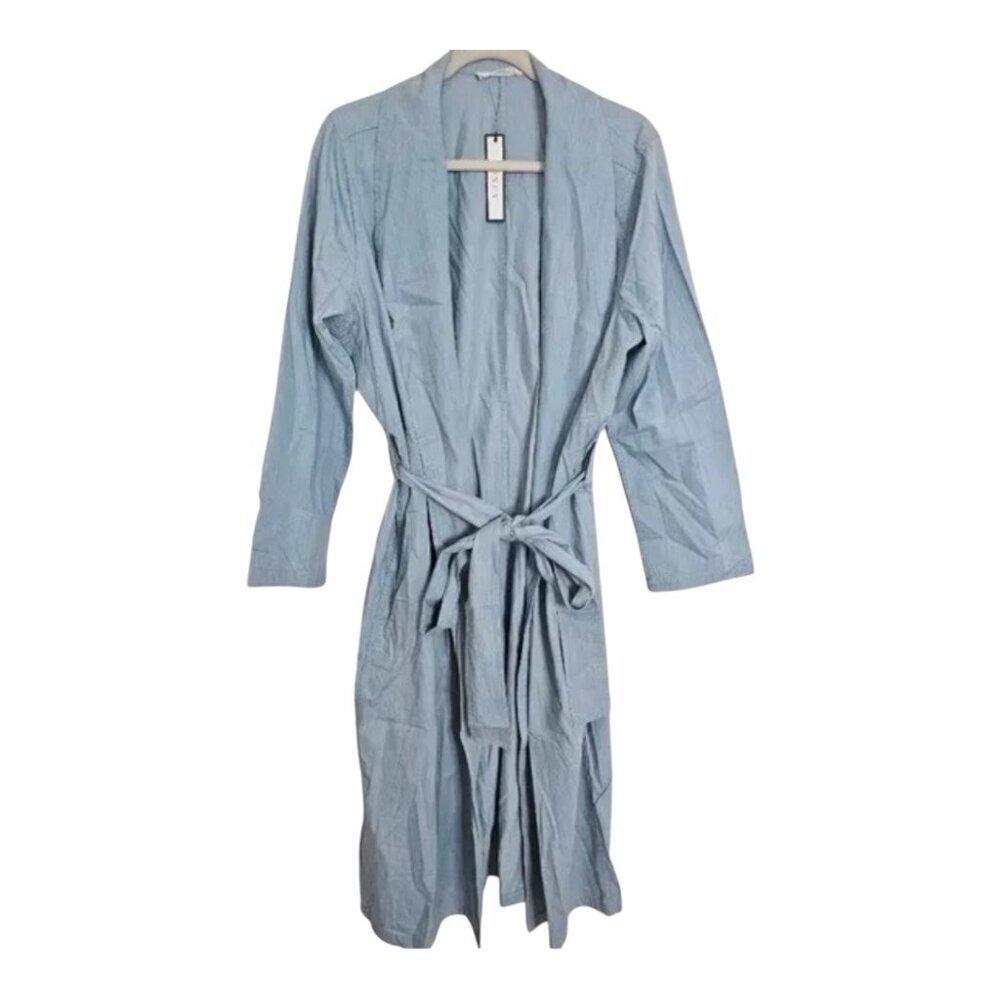 Soncy Women’s Plus Size Shawl Collar Duster Jacket 2XL Blue Chambray Light NWT